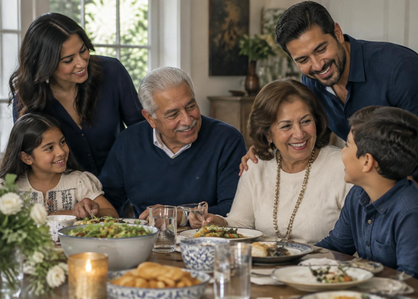 Multigenerational family gathering around a table