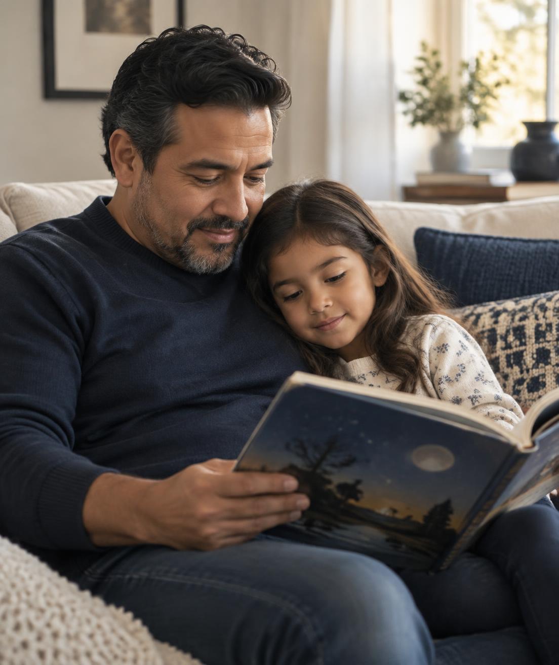 Father reading to his daughter